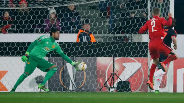 Manchester United's Sergio Romero makes a save