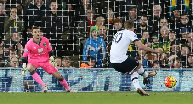 Harry Kane of Tottenham scores a penalty
