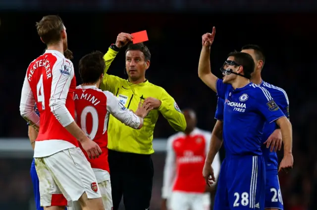 Referee shows red card in recent Premier League match