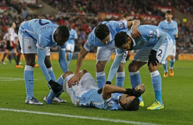 Sergio Aguero celebrates