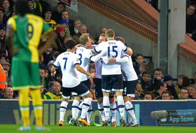 Tottenham players celebrate goal