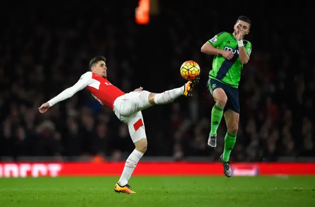 Gabriel of Arsenal in action