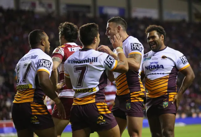 Kodi Nikorima of Brisbane Broncos celebrates