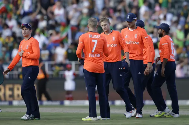 The England team after defeat to South Africa