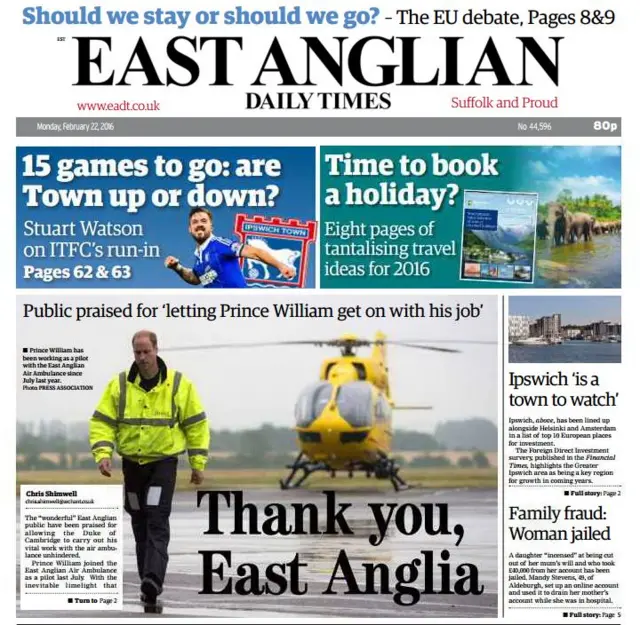 East Anglian Daily Times front page