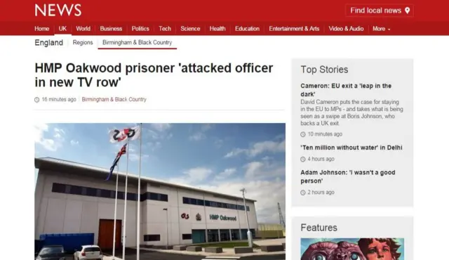 HMP Oakwood prisoner 'attacked officer in new TV row'