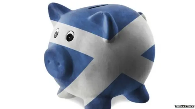 Piggy bank with the Scottish flag colours