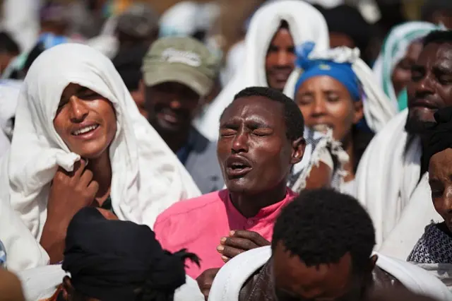 eople mourn the death of Dinka Chala who was shot dead by the Ethiopian forces the day earlier, in the Yubdo Village, about 100 km from Addis Ababa in the Oromia region, on 17 December 2015