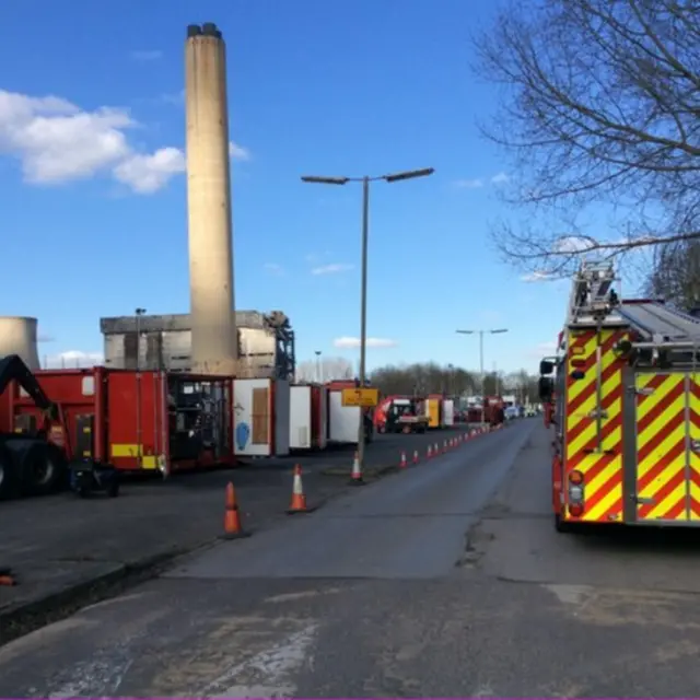 Emergency vehicles at the site of the collapse at Didcot A