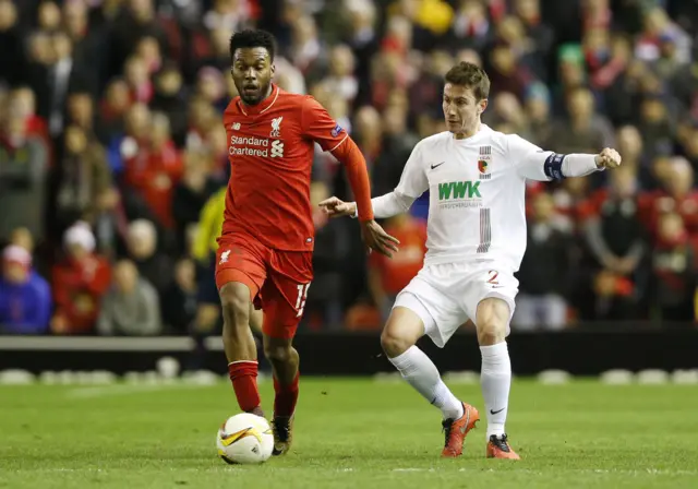 Liverpool forward Daniel Sturridge in action against Augsburg