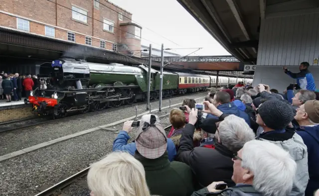 Crowds at York station as Flying Scotsman arrives