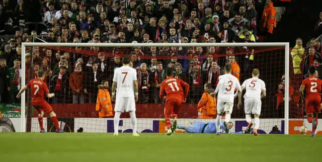 James Milner scores Liverpool's opening goal