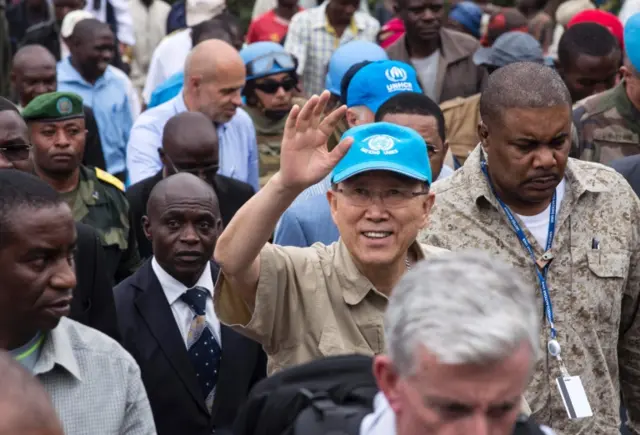 Ban ki moon in camp near goma in drc