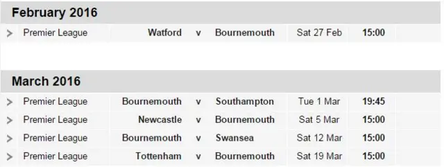 Bournemouth fixtures