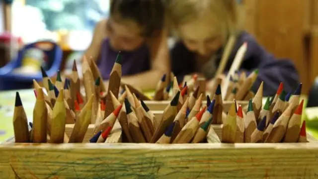 Pencils in a wooden tub