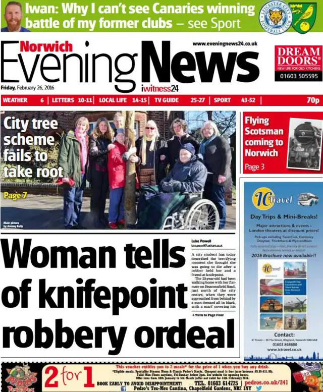 Norwich Evening News front page