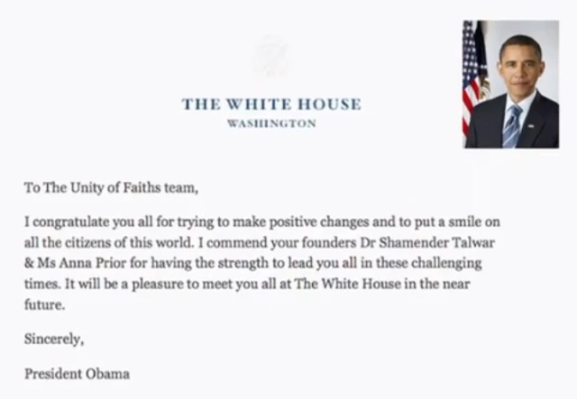 Tuff FC's letter from Barack Obama