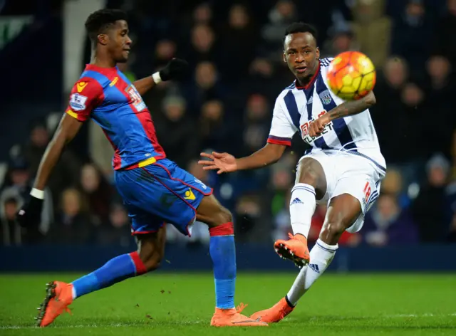 Saido Berahino curls against the crossbar