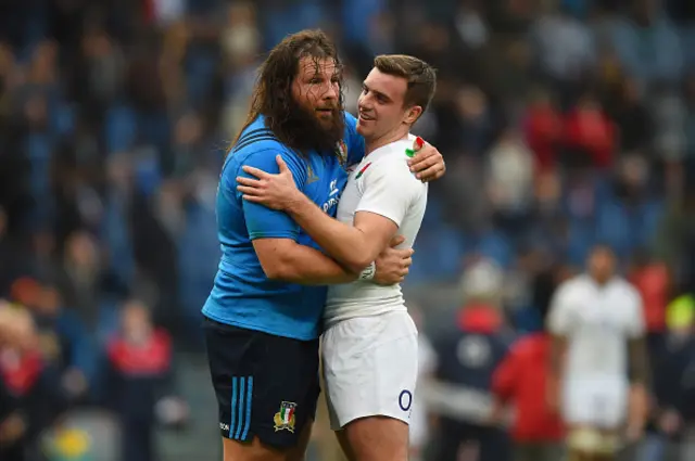 Best hair and make-up? Italy's Martin Castrogiovanni (left) with England's George Ford