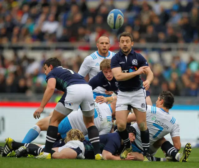 Greig Laidlaw of Scotland emerges with the ball