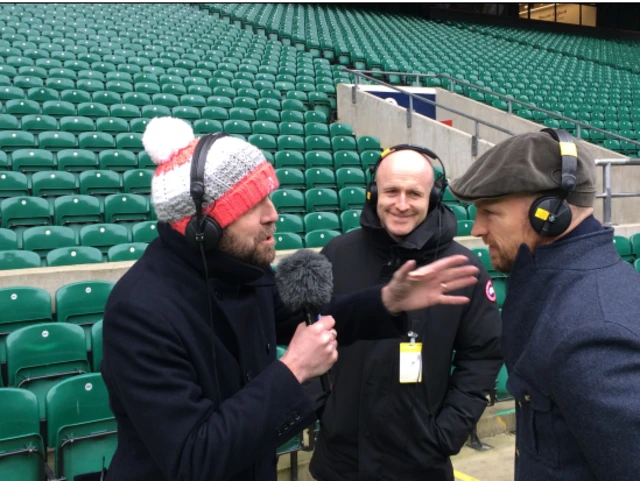 Mark Chapman (left) inside Twickenham with Matt Dawson (right)