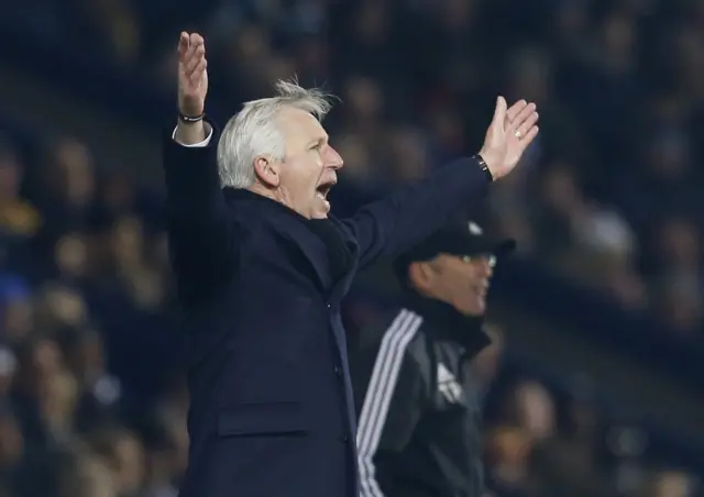 Palace manager Alan Pardew appeals for a penalty