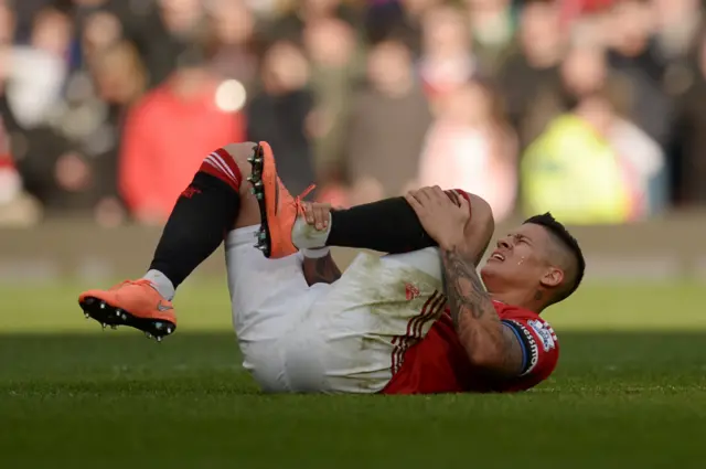 Marcos Rojo lies injured