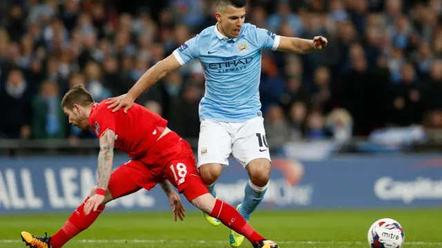 Sergio Aguero is fouled