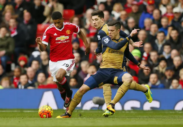 Gabriel Paulista fouls Marcus Rashford