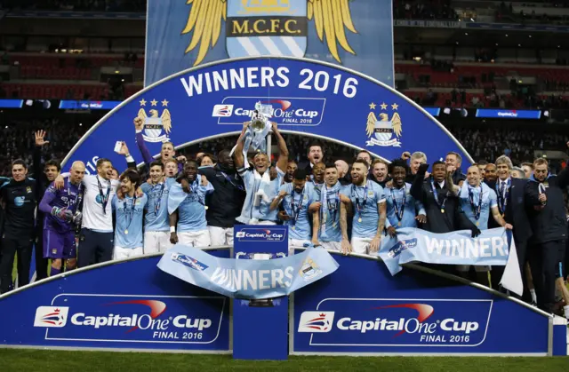 Manchester City players celebrate