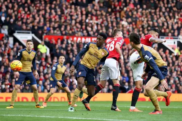 Danny Welbeck scores a header