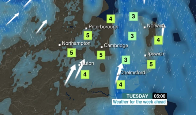 Tuesday weather map