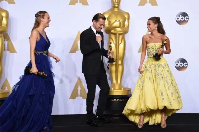 Brie Larson, Leonardo DiCaprio and Alicia Vikander