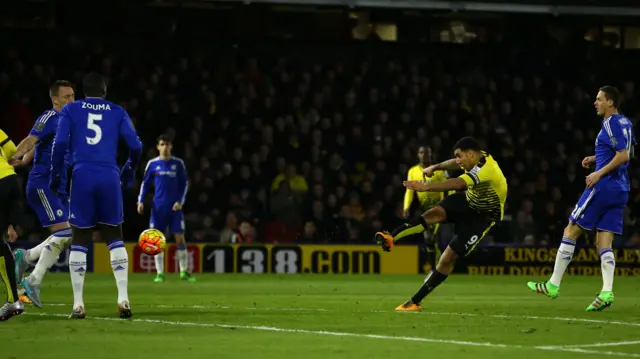 Troy Deeney hits a volley