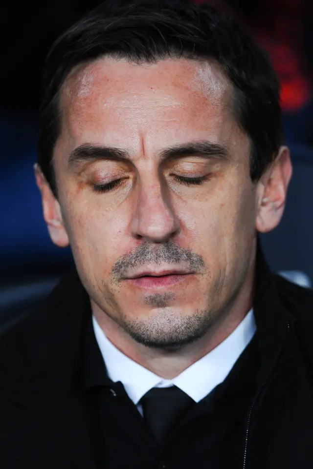 Gary Neville's Valencia were beaten 7-0 by Barcelona in the Copa del Rey semi final.