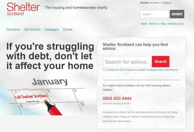 Shelter Scotland website homepage