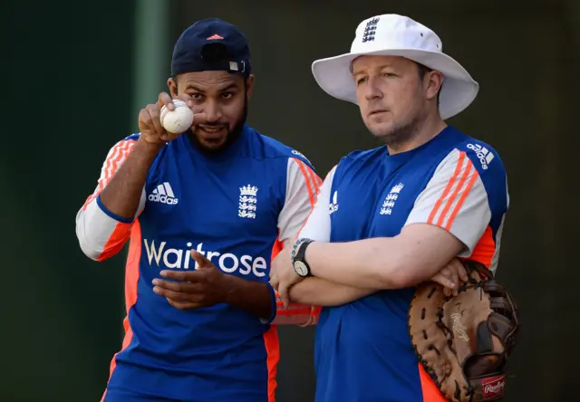 Adil Rashid and England spin coach Rob Croft