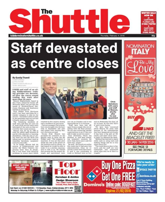 Kidderminster Shuttle front page