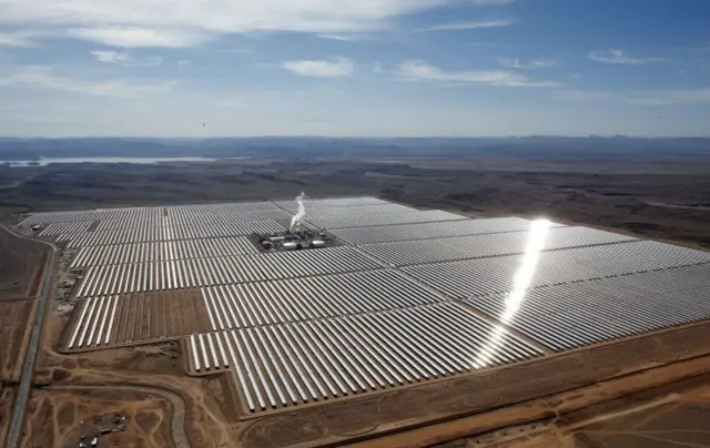 Aerial view of the solar plant of Ouarzazate, central Morocco, Thursday, Feb.4, 2016.