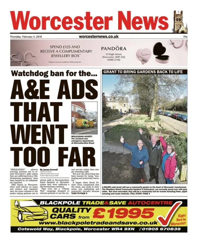 Worcester News front page