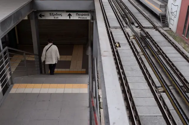 A closed tube station in Athens on day of general strike