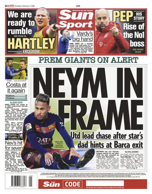 Thursday's Sun back page