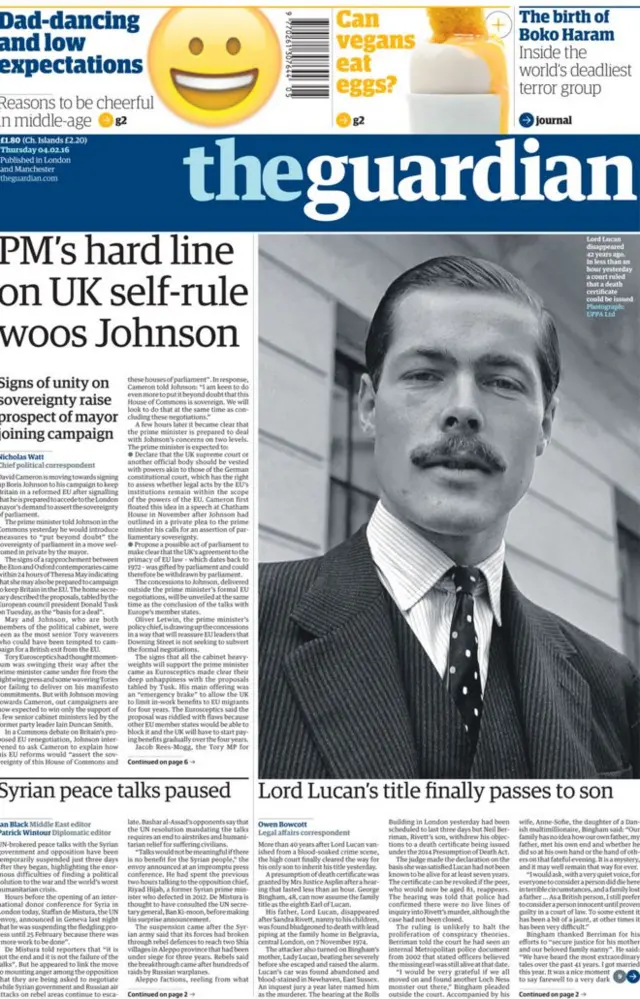 Guardian front page