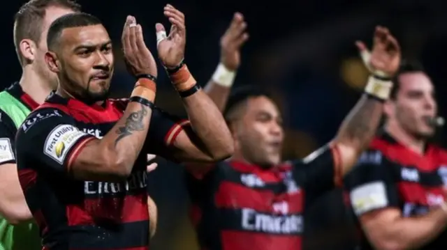 Try scorer Kevin Penny celebrates the win at Leeds