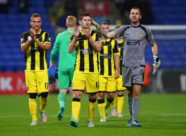 Aurelien Joachim, Calum Butcher and Remi Matthews of Burton Albion