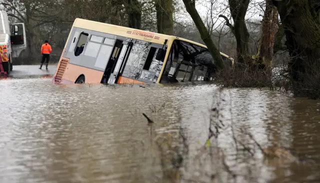 Bus in water