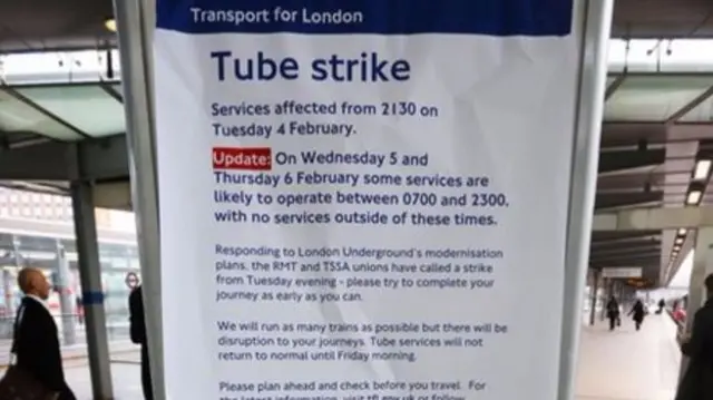 Tube strike sign at station