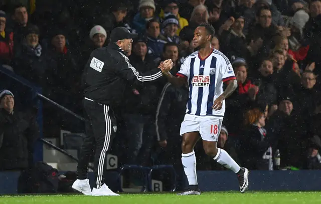 West Brom manager Tony Pulis (left) and striker Saido Berahino