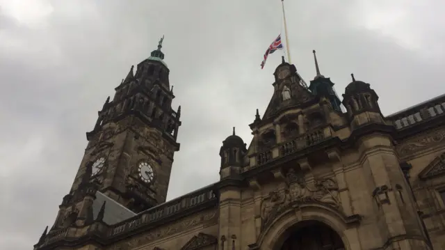 Flag at half mast above Sheffield Town Hall