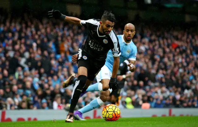 Riyad Mahrez of Leicester City runs with the ball